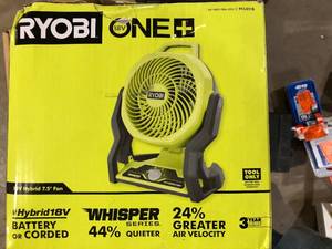 lot 62 image: RYOBI ONE 18V Cordless Hybrid WHISPER SERIES 7-12 in. Fan (Tool Only) Customer  Returns See Pictures
