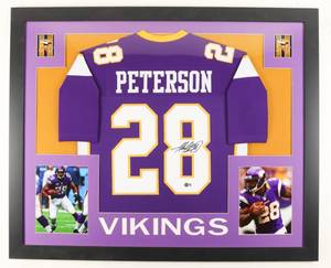 lot 25 image: Adrian Peterson Signed Custom Framed Jersey Display (Beckett)