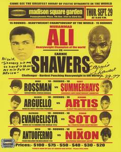 lot 33 image: Earnie Shavers Signed 8x10 Replica 1977 Fight Poster vs. Muhammad Ali With Multiple Inscriptions (Shavers Hologram)