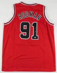 lot 38 image: Dennis Rodman Signed Jersey (Beckett COA)