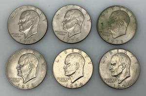 lot 16 image: 1974D & 1978 No Mint Mark Eisenhower One Dollar Coins