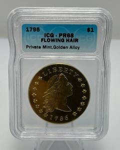 lot 131 image: 1795 $1  ICG-PR68 Flowing Hair Private Mint,Golden Alley Sealed In Case