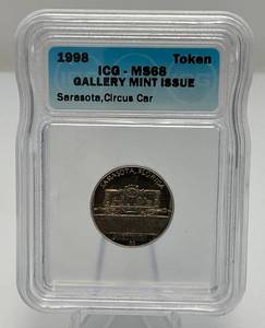 lot 135 image: 1998 Token ICG-MS68 Gallery Mint Issue Sarasota Circus Car In Sealed Case