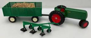 lot 141 image: Collectible Die Cast Row Crop 70 Tractor With Plastic Hay Wagon, Plow & Hay Bale