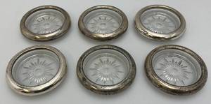 lot 151 image: Vintage Frank M. Whiting Co. Sterling Silver And Glass Coaster Set Of 6