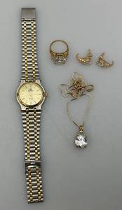lot 189 image: Reprduction Zgucci Watch And 925 Cubic Zirconia Necklace And Earring Set