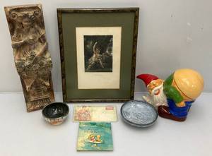 lot 197 image: Misc. Vintage Items Including Gnome Cookie Jar, Etching And More