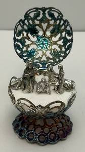 Antique RARE Sterling Silver? Ornate Sphere Trinket Box Nativity Scene 1 1/2" x 1 3/4"