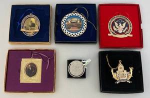lot 224 image: Misc. Vintage Collectible Ornate Metal Presidential Christmas Ornaments