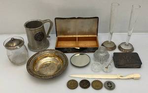lot 226 image: Misc. Silver Plate Items And Notre Dame Mug