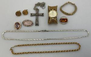 lot 234 image: Misc. Vintage Gem Adorned Brooches , Monet Necklaces And More