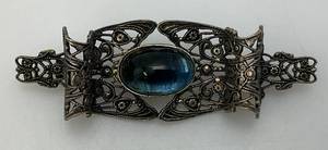 lot 235 image: Victorian Ornate Brooch With Blue Stone (Sterling Silver)
