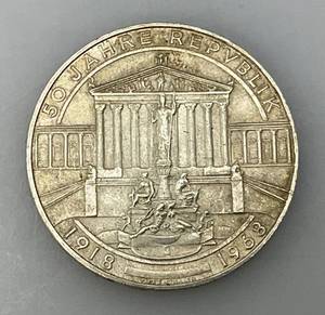 lot 210 image: 1968 Austria Vienna Parliament Ma Vintage Old Silver 50 Shilling Coin