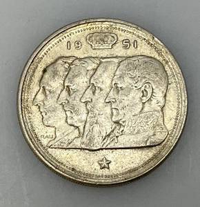 lot 212 image: 1951 BELGIUM Kings Leopold I,II,III & Albert I Old Silver 100 Francs Coin
