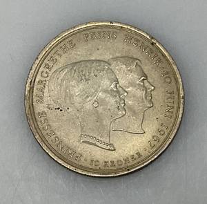 lot 213 image: 1967 DENMARK Marriage Of Princess Margrethe II Silver 10 Kroner Coin