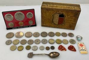 lot 214 image: Misc. Collectibles Including ForeignUS Coins And More