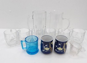 lot 3 image: Glassware Lot Includes vintage blue glass mug wHumpty Dumpty, 2 large mugs and more