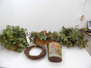 lot 61 image: Decorative Baskets, Artificial Plants, Metal Wastebasketletter basket
