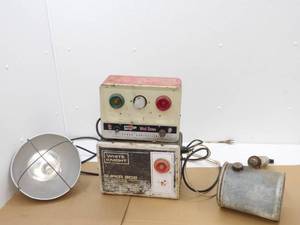 lot 70 image: Heat Lamp, Vintage Electric Fence Boxes, Vintage Pump Sprayer