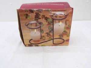 lot 98 image: Wrought Iron & Glass Candleholders (NEW IN BOX)