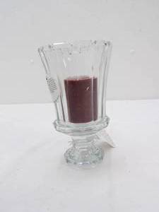 lot 105 image: Home Interiors Pillar Votive Candle Holder and Candle (NEW IN BOX)