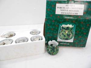 lot 114 image: Set of 6 Porcelain Christmas Votive Holders (NEW in Box)