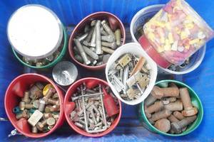 lot 142 image: Blue Tote Full of Hardware Supplies