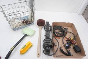 lot 147 image: Wire Basket, Rope, Cleaning Brush and More
