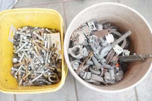 lot 148 image: 2 Large Buckets of Hardware, big bolts and other items
