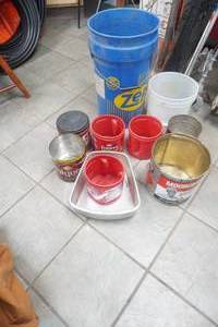lot 152 image: 5 Gallon Bucket, 1 gallon buckets, coffee cans