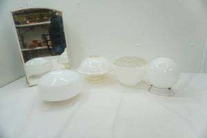 lot 170 image: Vintage Medicine Cabinet wMirror and Glass Ceiling Light Covers