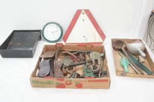 lot 174 image: Vintage Metal Tools and Facets, Modern Tools, Slow Moving Sign and More