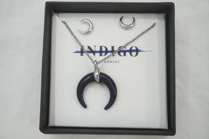 lot 206 image: Indigo Authority Crescent Horn Necklace and Earring Set