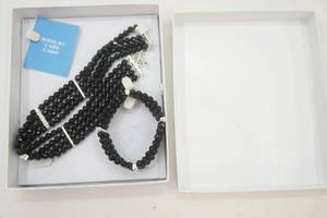 lot 245 image: Jewelry Lot multi-strand black & faux diamonds beaded necklace and bracelet set