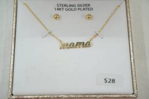 lot 277 image: Brilliance Fine Jewelry Sterling Silver 14KT Gold Plated Mama Necklace and Earring Set