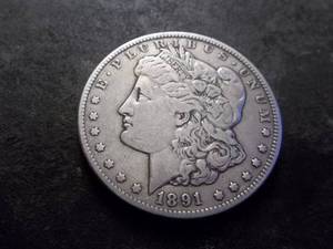 lot 21 image: 1891 CC Morgan Silver Dollar