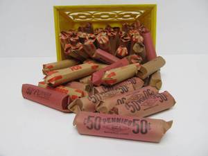 lot 11 image: Large Estate Lot of Unsearched Rolls of Pennies
