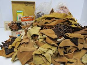 lot 71 image: Large Lot of Leather Pieces &amp Leather Working Tools