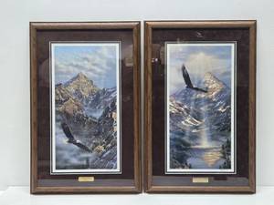 lot 141 image: Pair of Framed Signed Numbered Eagle Prints by Rick Kelley Libertys Flight &amp Reflections of Freedom
