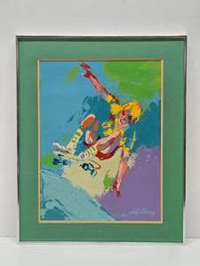 lot 87 image: Vintage LEROY NIEMANN Framed Lithograph - Skateboarder