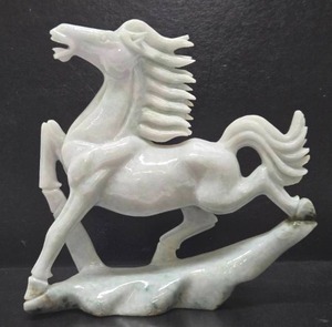 lot 119 image: Fantastic Carved Pale Green Hardstone Oriental Horse Sculpture