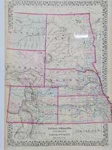lot 92 image: Original Antique 1872 Hand Colored Midwestern US Map&nbsp
