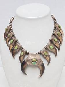 Awesome Navajo Sterling Silver &amp; Genuine Bear Claw Necklace by Marie Tsosie