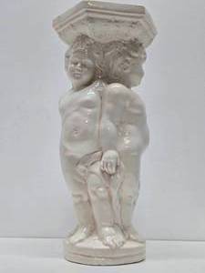 lot 37 image: Large Vintage Ceramic Pedestal Stand wCupids  Cherubs