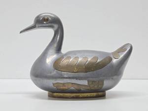 lot 40 image: Vintage Cast Aluminum &amp Brass Duck Decoy Statue