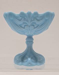 lot 215 image: Vintage French Portieux Vallerysthal Blue Opaline Pedestal Bowl  Compote