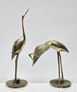 lot 249 image: Pair of Mid Century Solid Brass Crane  Bird Statues