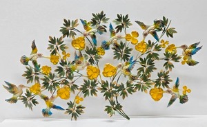 lot 219 image: Large Great Condition Mid Century Tole Painted Metal Wall Sculpture wHummingbirds