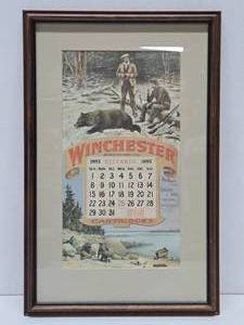 lot 202 image: Framed Vintage WINCHESTER Repeating Arms Company Advertising Calendar