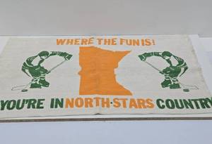 lot 228 image: Awesome Vintage MINNESOTA NORTH STARS Woven Linen Hockey Towel or Wall Hanging